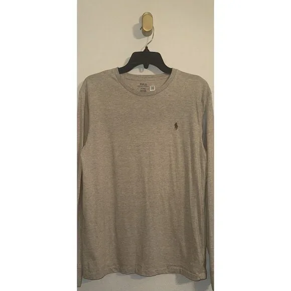 Polo Ralph Lauren Mens Cotton Long Sleeve Shirt Tee M Medium Heather Light Beige - Picture 2 of 5
